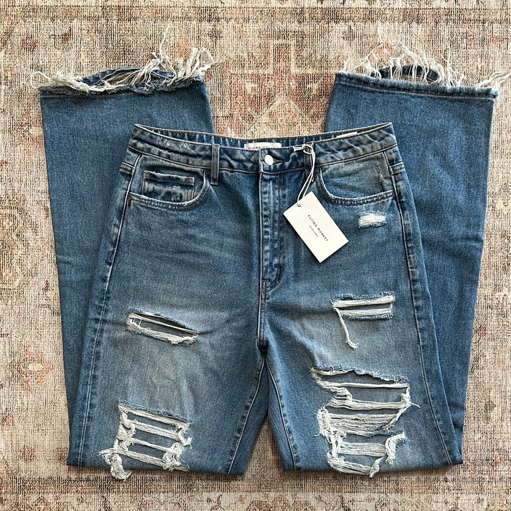 Woman’s NWTS Flying Monkey High Waisted Wide Leg Destructed Hole Jeans